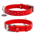 Нашийник для собак шкіряний WAUDOG Glamour з QR паспортом, з клейовими стразами, Ш 20 мм, Дл 30-39 см, червоний
