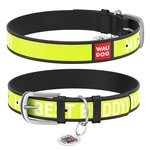 Ошейник WAUDOG Design с рисунком "Друг", премиум кожа, металлическая пряжка (ширина 35 мм, длина 46-60 см), черный