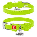 Ошейник для собак кожаный WAUDOG Glamour с QR паспортом, без украшений, Ш 9 мм, Дл 18-21 см, салатовый