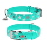 Нашийник для собак шкіряний WAUDOG Glamour з QR паспортом, візерунок "Зірочка", що світиться/світловідбиваючий, Ш 35 мм, Дл 46-60 см, ментоловий