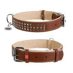 Ошейник для собак кожаный WAUDOG Soft с QR паспортом, металлические украшения, Ш 35 мм, Дл 57-71 см
