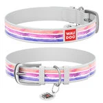 Ошейник WAUDOG Design с рисунком "Акварельные полоски 2", премиум кожа, металлическая пряжка (ширина 12 мм, длина 21-29 см), белый