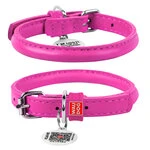 Ошейник для собак кожаный WAUDOG Glamour с QR паспортом, круглый, Д 8 мм, Дл 20-25 см, розовый