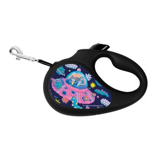 Поводок-рулетка для собак WAUDOG R-leash, малюнок "Рік і Морті 1", M, до 25 кг, 5 м, світловідбиваюча стрічка, чорний