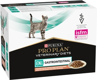 Упаковка вологого дієтичного корму для кошенят та дорослих котів Pro Plan Veterinary Diets EN Gastrointestinal для зменшення розладів кишкової абсорбції та годування в період відновлення, з лососем 10x85 г