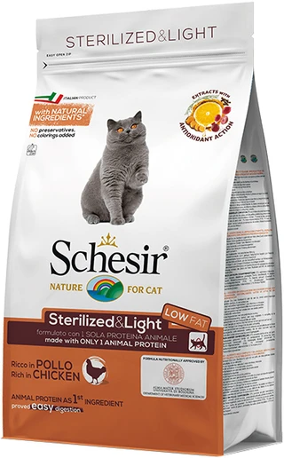 Сухой монопротеиновый корм для взрослых стерилизованных котов Schesir Cat Sterilized &amp;amp; Light с курицей 3 кг (2 шт по 1,5 кг)