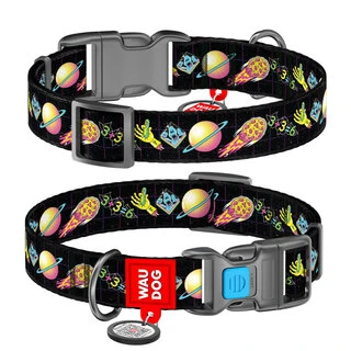 Ошейник для собак нейлоновый WAUDOG Nylon c QR паспортом, рисунок "Рик и Морти 3", пластиковый фастекс, M, Ш 20 мм, Дл 24-40 см