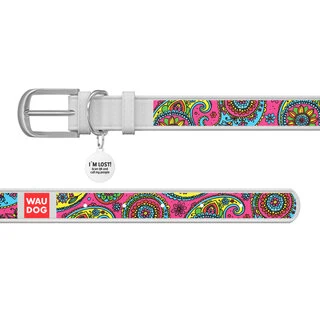 Нашийник WAUDOG Design з малюнком "Пейсли", преміум шкіра, металевий пряжка (ширина 12 мм, довжина 21-29 см), білий