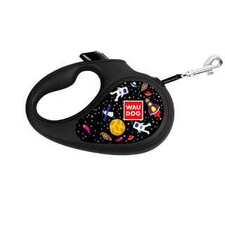 Поводок-рулетка для собак WAUDOG R-leash, рисунок &quot;NASA&quot;, S, до 15 кг, 5 м, светоотражающая лента, черный