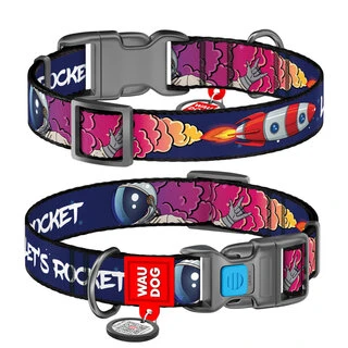 Ошейник для собак нейлоновый WAUDOG Nylon c QR-паспортом, рисунок "Космос. Ракета", пластиковый фастекс, L, Ш 25 мм, Дл 31-49 см