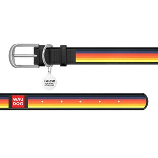 Нашийник WAUDOG Design з малюнком "Лінії", преміум шкіра, металевий пряжка (ширина 35 мм, довжина 46-60 см), чорний