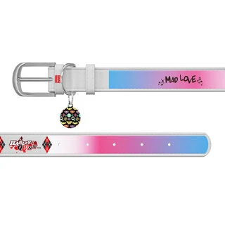 Нашийник для собак шкіряний WAUDOG Design з QR паспортом, малюнок "Харлі Квінн", Ш 12 мм, Дл 18-24 см, білий