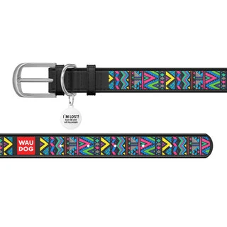 Нашийник WAUDOG Design з малюнком "Інді", преміум шкіра, металевий пряжка (ширина 12 мм, довжина 21-29 см), чорний