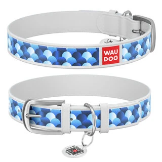 Нашийник WAUDOG Design з малюнком &quot;Луска&quot;, преміум шкіра, металевий пряжка (ширина 12 мм, довжина 21-29 см), білий