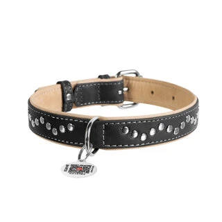 Ошейник для собак кожаный WAUDOG Soft с QR паспортом, металлические украшения, Ш 25 мм, Дл 38-49 см