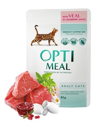 Вологий корм Optimeal для дорослих котів зі смаком телятини в журавлинному соусі 85 г (НФ-00000150)