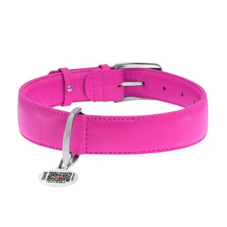 Нашийник для собак шкіряний WAUDOG Glamour з QR паспортом, без прикрас, Ш 35 мм, Дл 46-60 см, рожевий