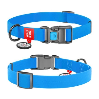 Ошейник для собак водостойкий WAUDOG Waterproof c QR-паспортом, пластиковая пряжка-фастекс, Ш 25 мм, Дл 31-49 см, голубой
