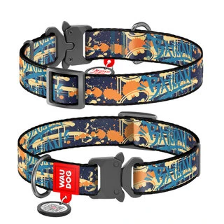 Ошейник для собак нейлоновый WAUDOG Nylon c QR паспортом, рисунок "Бэтмен Джинс", металлическая пряжка-фастекс, Ш 20 мм, Дл 24-40 см