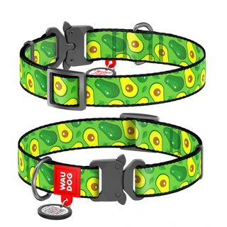 Ошейник для собак нейлоновый WAUDOG Nylon c QR паспортом, рисунок "Авокадо", металлическая пряжка-фастекс, Ш 15 мм, Дл 23-35 см
