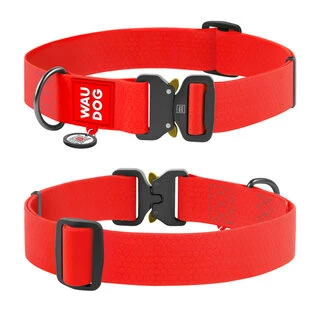Водостійкий нашийник для собак WAUDOG Waterproof з QR-паспортом, металевою пряжкою-фастекс, Ш 40 мм, Дл 43-70 см, червоний