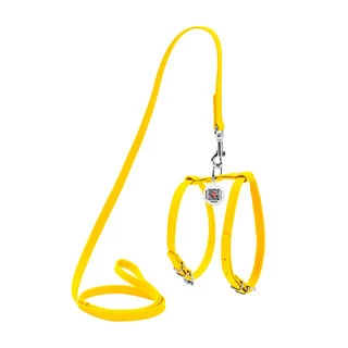 Шлея с поводком для собак кожаная WAUDOG Glamour c QR паспортом, Ш 12 мм, А 25-33 см, В 35-43 см, желтый