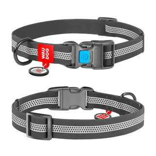 Водостійкий нашийник для собак WAUDOG Waterproof з QR-паспортом, світловідбиваючий, пластиковий застібка, S, Ш 15 мм, Дл 23-35 см, сірий
