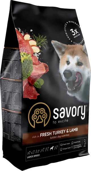 Сухий корм для собак великих порід Savory зі свіжим м'ясом індички та ягняти 3 кг