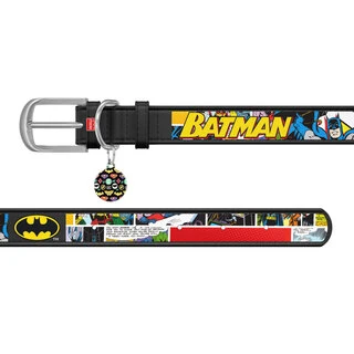 Ошейник для собак кожаный WAUDOG Design с QR паспортом, рисунок "Бэтмен1", Ш 15 мм, Дл 26-35 см, черный