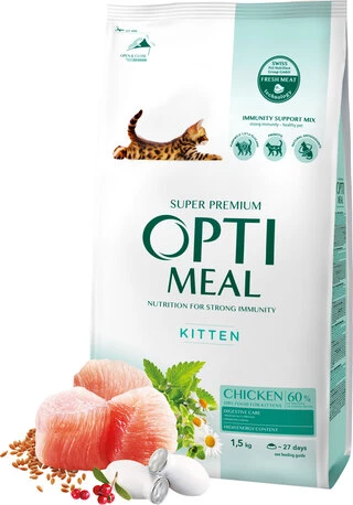 Полнорационный сухой корм для котят Optimeal курица 1.5 кг