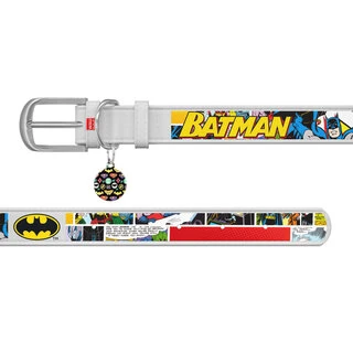 Ошейник для собак кожаный WAUDOG Design с QR паспортом, рисунок "Бэтмен1", Ш 12 мм, Дл 20-28 см, белый