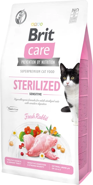 Сухой корм для стерилизованных котов с чувствительным пищеварением Brit Care Cat GF Sterilized Sensitive с кроликом 7 кг