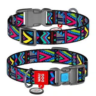 Нашийник для собак нейлоновий WAUDOG Nylon з QR паспортом, малюнок &quot;Інді&quot;, пластиковий фастекс, Ш 25 мм, Дл 31-49 см