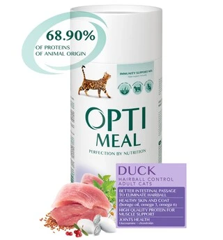 Сухий корм Optimeal для дорослих котів з ефектом виведення шерсті з смаком качки 650 г (НФ-00000128)