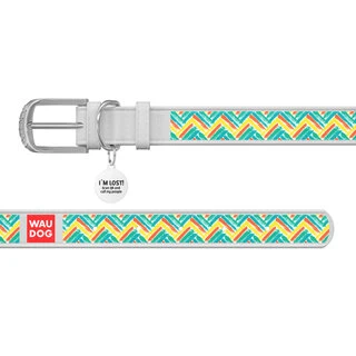 Ошейник WAUDOG Design с рисунком "Зигзаг", премиум кожа, металлическая пряжка (ширина 25 мм, длина 38-49 см), белый