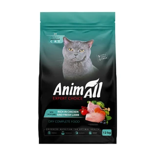Полнорационный сухой корм для стерилизованных кошек AnimAll с курицей и свежей ягнятиной, 12 кг.