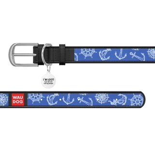Нашийник WAUDOG Design з малюнком "Морська фантазія", преміум шкіра, металевий пряжка (ширина 20 мм, довжина 30-39 см), чорний