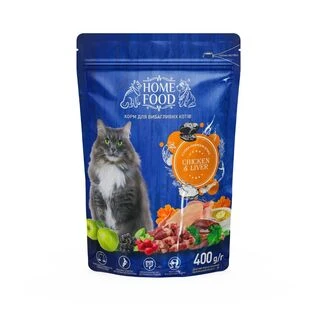 Повнораціонний сухий корм для вибагливих дорослих котів Home Food з куркою та печінкою 400 г