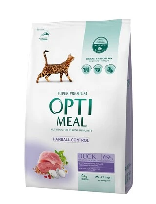 Сухий корм Optimeal для дорослих котів з ефектом виведення шерсті з смаком качки 4 кг