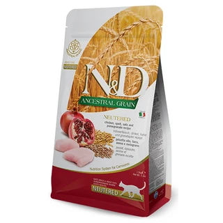 Фармина сухой корм для стерилизованных  кошек N&amp;amp;D LOW GRAIN NEUTERED CHICKEN ADULT с курицей и гранатом 1,5 кг