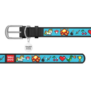 Нашийник WAUDOG Design з малюнком "Піксельний єдиноріг", преміум шкіра, металевий пряжка (ширина 35 мм, довжина 46-60 см), чорний