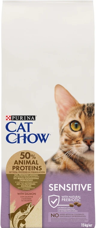 Сухий корм для дорослих котів з чутливою шкірою та травленням Purina Cat Chow Sensitive з лососем 15 кг