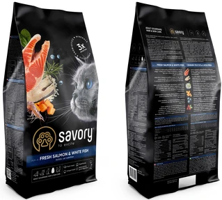 Сухий корм для довгошерстих котів Savory зі свіжим лососем та білою рибою 2 кг