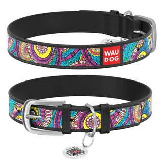 Ошейник WAUDOG Design с рисунком &quot;Сказка&quot;, премиум кожа, металлическая пряжка (ширина 15 мм, длина 27-36 см), черный