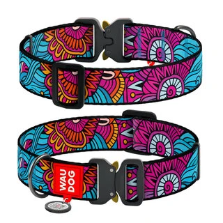 Нашийник для собак нейлоновий WAUDOG Nylon з QR паспортом, малюнок "Літо", металевий пряжка-фастекс, XXL, Ш 35 мм, Дл 43-70 см