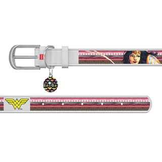 Нашийник для собак шкіряний WAUDOG Design з QR паспортом, малюнок "Чудо-жінка", Ш 12 мм, Дл 20-28 см, білий