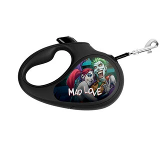 Поводок-рулетка для собак WAUDOG R-leash, рисунок &quot;Сумасшедшая любовь&quot;, M, до 25 кг, 5 м, светоотражающая лента, черный