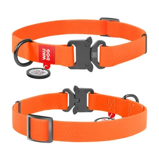 Нашийник для собак водостійкий WAUDOG Waterproof з QR-паспортом, металевою пряжкою-фастекс, Ш 20 мм, Дл 24-40 см, оранжевий