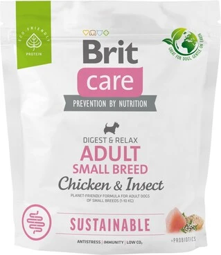 Сухий корм для дорослих собак малих порід Brit Care Dog Sustainable Adult Small Breed до 10 кг. курка з комахами 1кг.