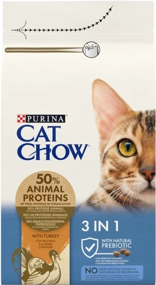Сухой корм для взрослых кошек Purina Cat Chow Feline 3-in-1 с формулой тройного действия, с индейкой 15 кг (НФ-00000347)